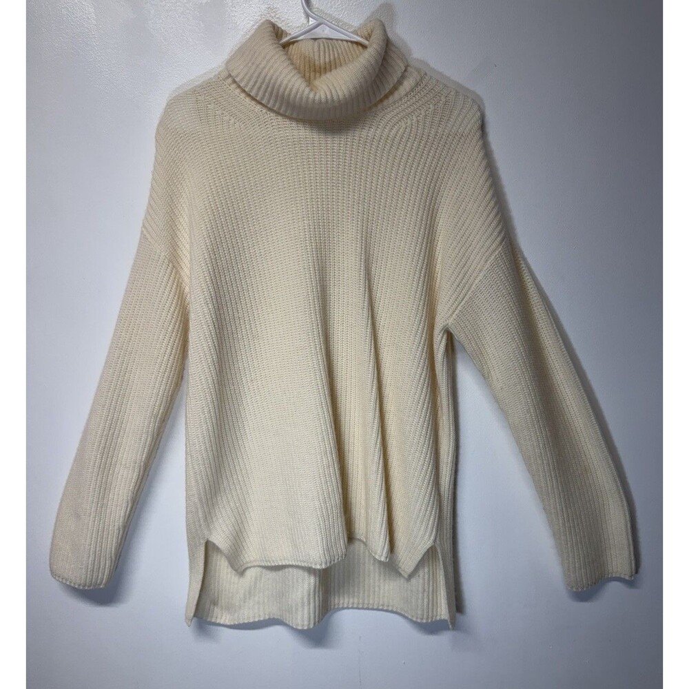 Nordstrom Turtleneck Sweater Túnic Cashmere Wool Women Ivory Knit Long Sleeve M